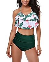 W YOU DI AN Women's Falbala High Waist Bikini Swimsuit Bathing Suit(Green, L)