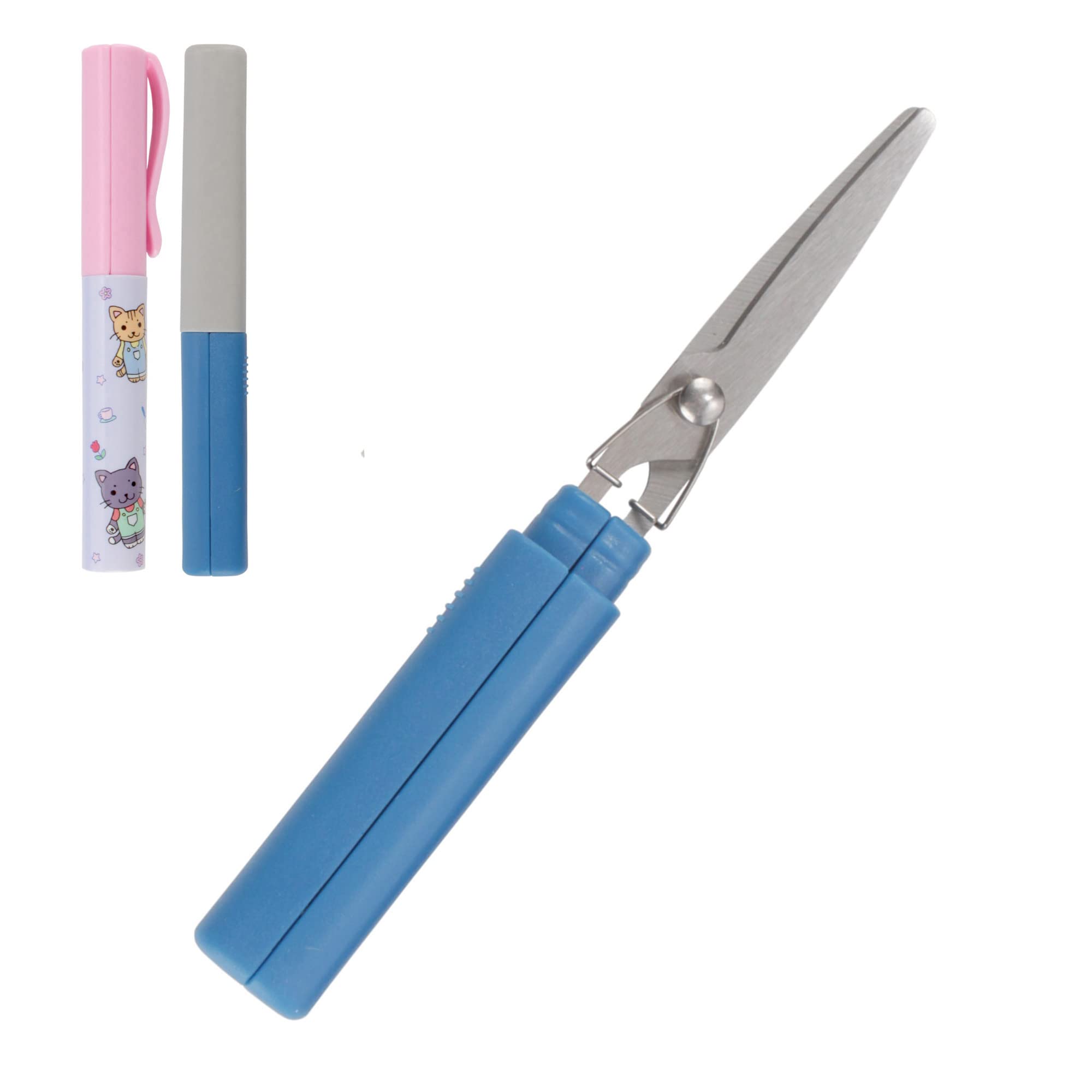 Mini Pen Portable Travel Scissors - Garden Kitty & Dark Blue - 1 Pair Each