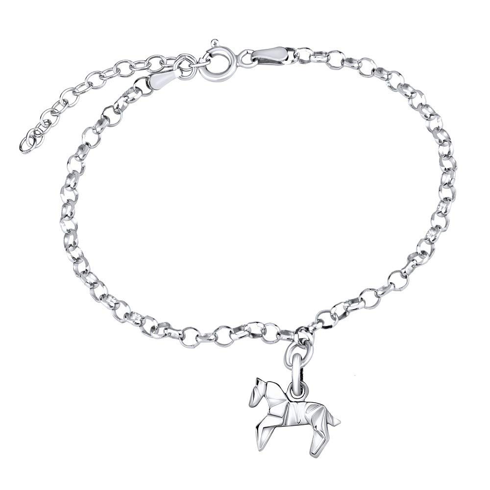 SILVEGO Women 925 Sterling Silver Bracelet with Pendant Origami Horse