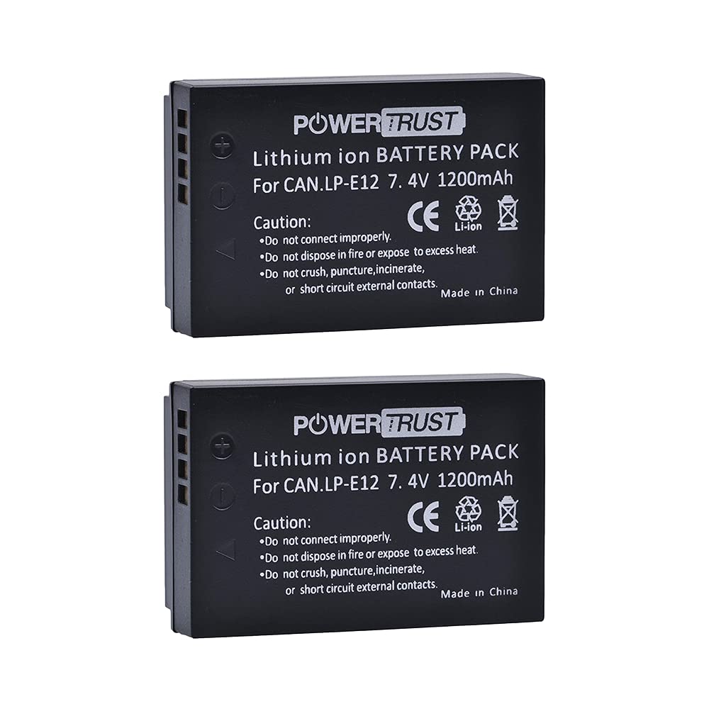 PowerTrust 2Pcs LP-E12 LPE12 Battery for Canon EOS M50, M50 Mark II, EOS 100D, EOS M, EOS M10, EOS M100, Rebel SL1,PowerShot SX70HS Cameras