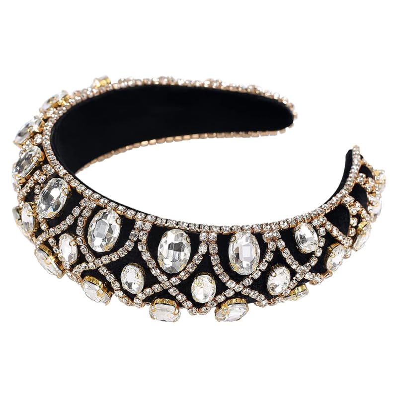 Lurrose Rhinestone Headband for Women Elegant Baroque Style Padded Hairband Sparkling Jewel Hair Accessory for Parties and Daily Wear 5.91X5.12X1.85 Inches