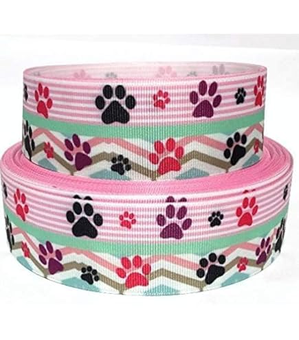 7/8 Inch Pink Paw Print Grosgrain Ribbon - Foil Printed Craft Ribbon Per Yard