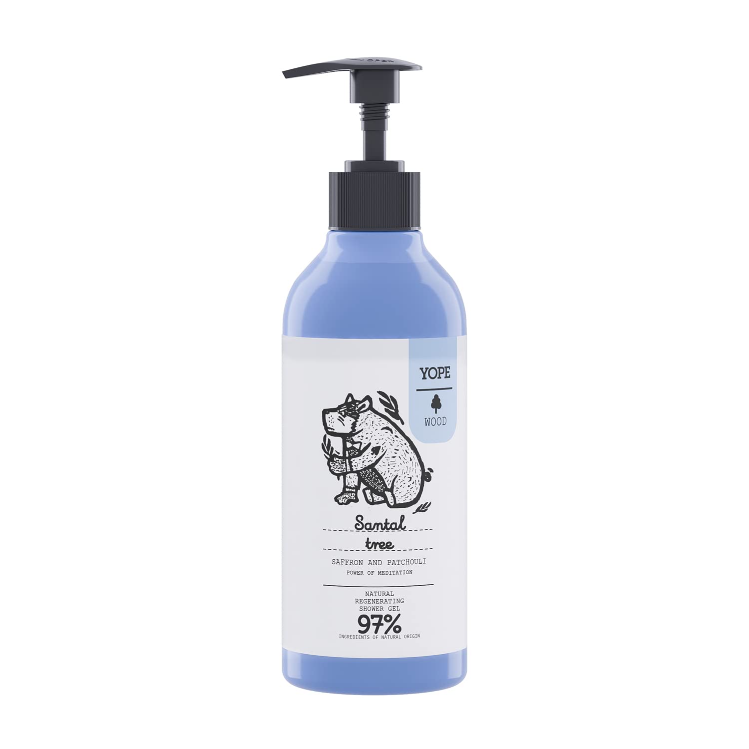 YOPE Natural Shower Gel | Saffron, Patchoula, Cardamon Extract | Folic Acid | Panthenol | Allantoin | Moisturising | 97% Natural Ingredients | Santal Tree 400ml