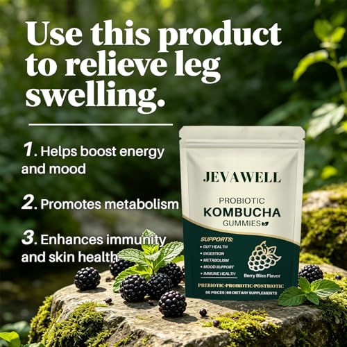 JEVAWELL Kombucha Gummies, Supports Digestive Health & Gut Balance, Daily Wellness Formula, 60 Gummies