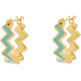 Pura Vida Earrings Gold Ziggy Enamel Hoop Earrings Gold Plated Jewelry - 1 Pair