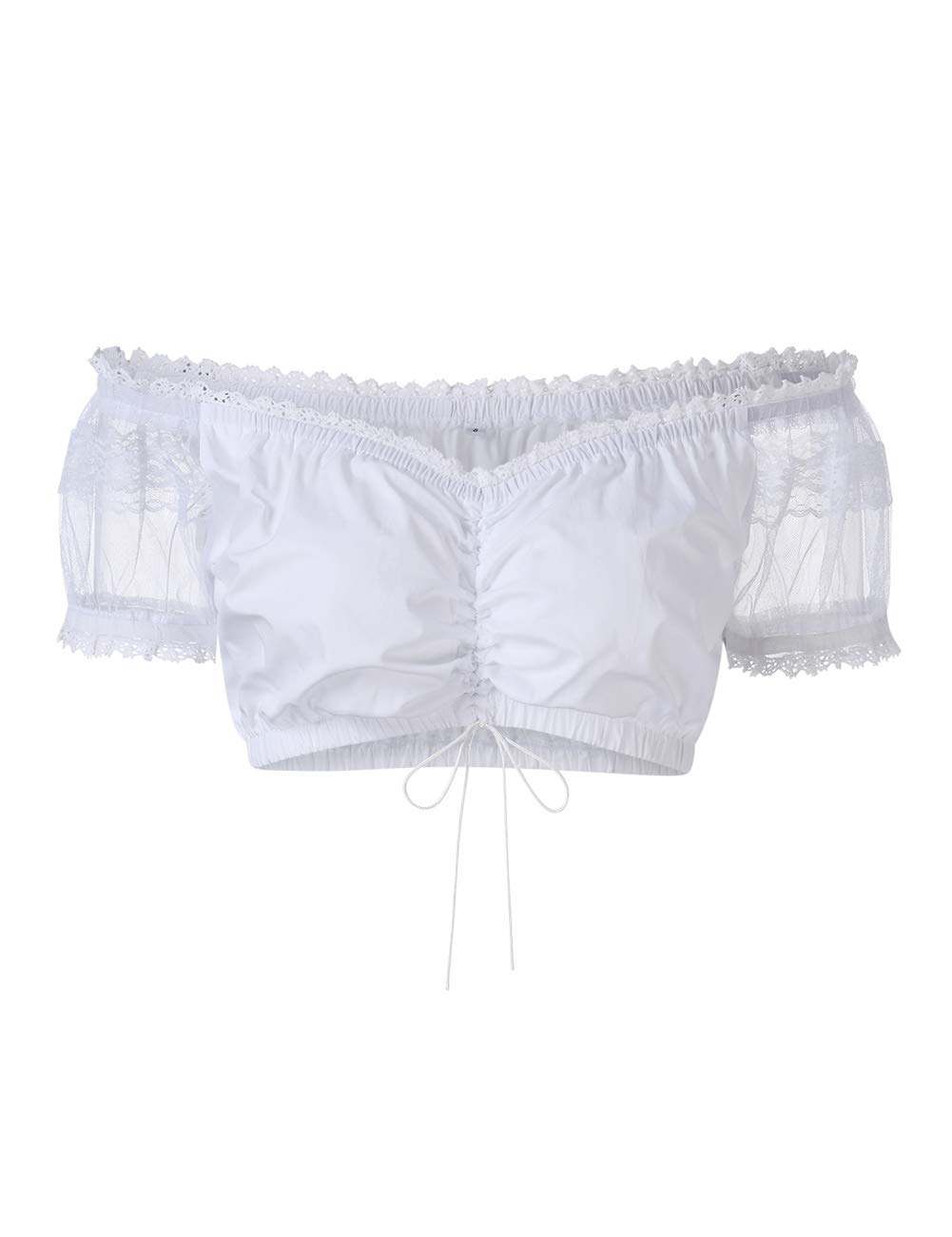 WESTECHO Women's Lace German Bavarian Oktoberfest Classic Crop Top Dirndl White Blouse Shirt