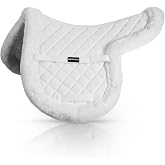 Equinavia Eidsvoll White English Saddle Pad, Ultra Fleece Trim Design | Jumping English Half Pad Fleece, Shaped Comfortable Cushioning, Durable Dressage, Shock Absorption for Daily Training, Show
