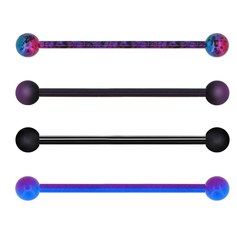 OUFER 14G 4PCS Stainless Steel Industrial Barbell Purple Black Splatter Industrial Earrings Piercing Jewelry for Women