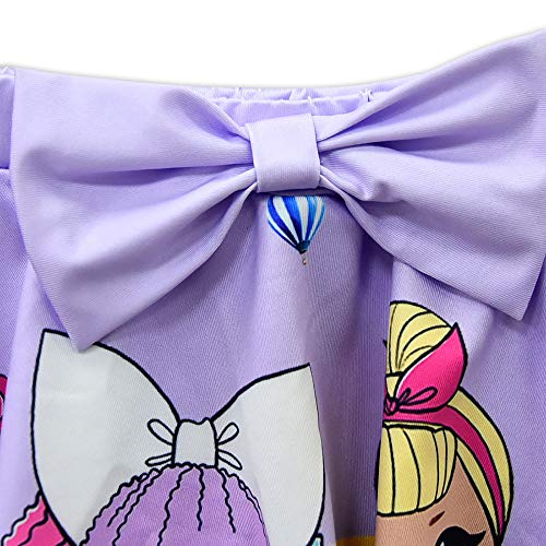 Rohero Toddler Baby Girls Swimsuits Two Piece Doll Print Ruffle Swimwear Bathing Suit for LOL Doll Surprised (140cm/ 7-8Y, Rainbow Purple 1) - Thumbnail 5