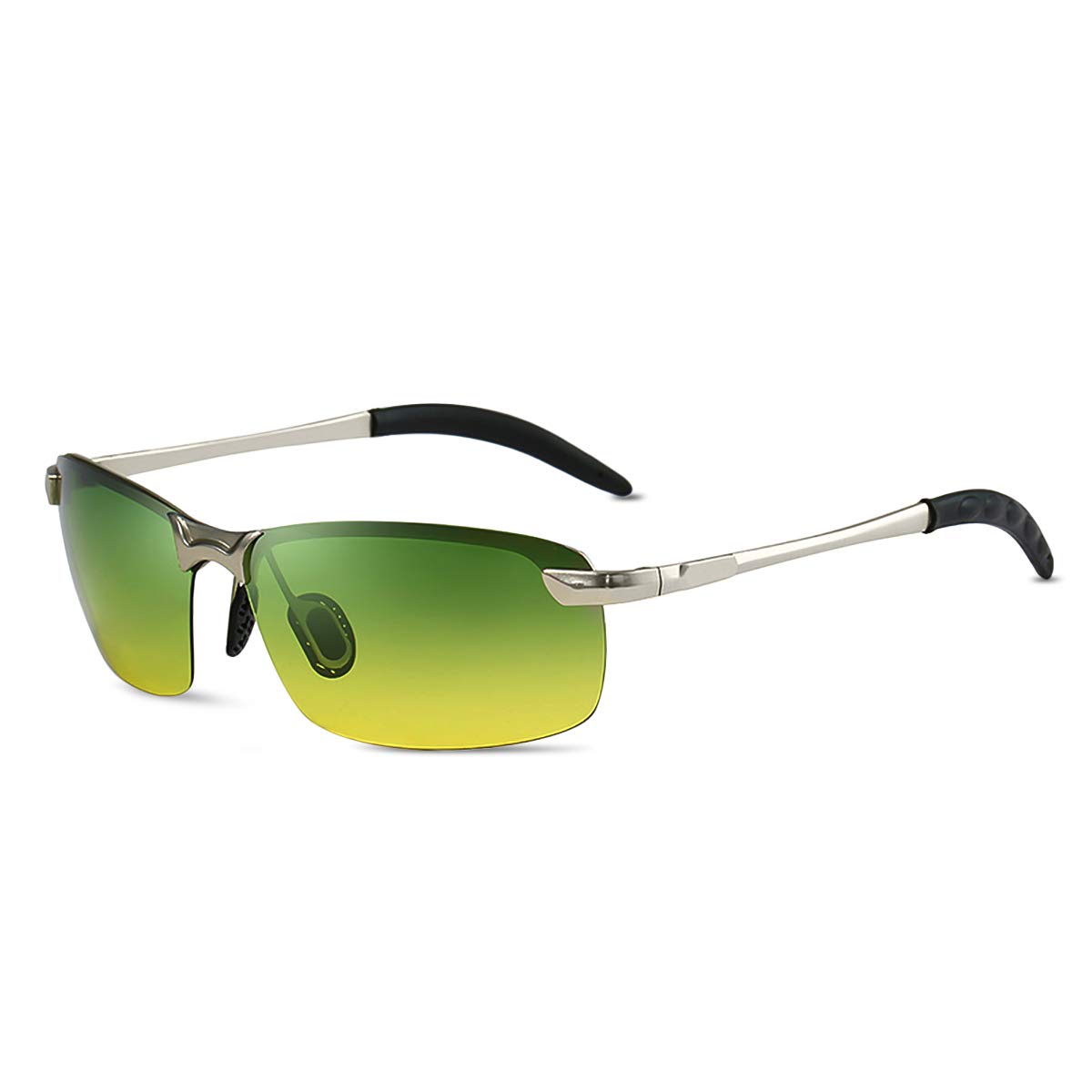 LumiSyne Polarized Night Vision Gradient Driving Sunglasses for Men,Photochromatic Sports Goggles,Ultra Light Alloy Frame,UV 400 Protection Outdoor Gift Box(Silver)