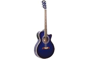 Oscar Schmidt 6 String OG10CE Cutaway Acoustic-Electric Guitar Trans, Right, Flame Transparent Blue (OG10CEFTBL-A)