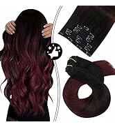Moresoo Clip Hair Extensions Real Human Hair 18inch Burgundy Hair Extensions Black Ombre Clip Hai...