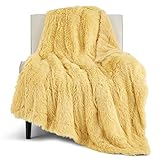 Bedsure Soft Fuzzy Faux Fur Light Yellow Throw