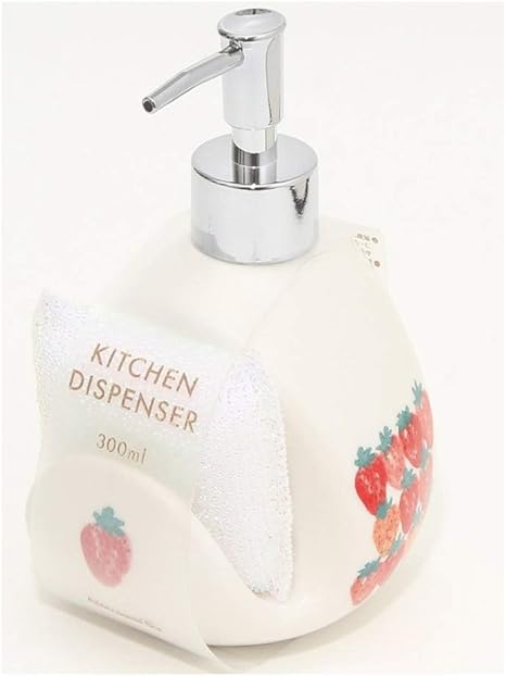 Amazon ローションディスペンサー スポンジホルダー付きキッチンシンクソープディスペンサーかわいいストロベリーパターンディスペンサーポンプボトル2 In 1カウンタートップディッシュソープディスペンサー シャワーポンプ ソープ シャンプー用ディスペンサー