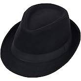 Men Classic Manhattan Structured Gangster Trilby Fedora Hat Black