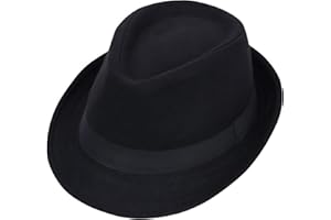 QUUPY Mens Classic Manhattan Structured Gangster Trilby Fedora Hat Jazz Cap Black