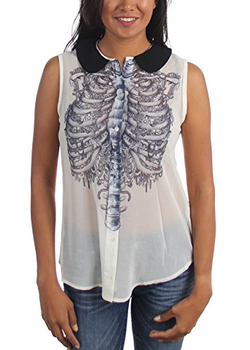 Iron Fist - Womens Creepers Peterpan Blouse, Size: X-Large, Color: White/Black