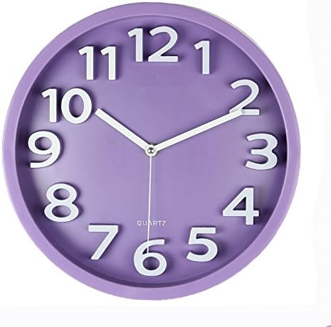 3D Number Wall Clock, Benefitsheen 12" Silent Wall Clock with Large Numbers and Non- ticking Digital, Modern Style Good for Living Room & Home & Office Battery Operated (Pure Purple)