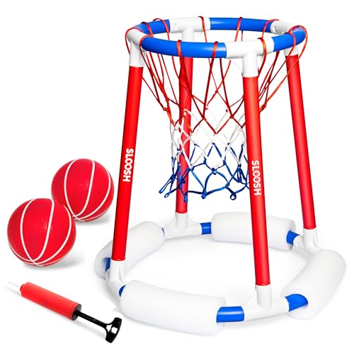 Sloosh Pool Basketball Hoop Toys, Floating Basketball Pool Game, Swimming Floats Toys with Balls Pump, Summer Outdoor Water Play Toy for Kids and Adults (Red Blue)