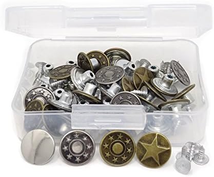 Honbay 40 Sets Jeans Buttons Jacket Buttons Metal Tack Button for Jeans with Rivets Storage Box