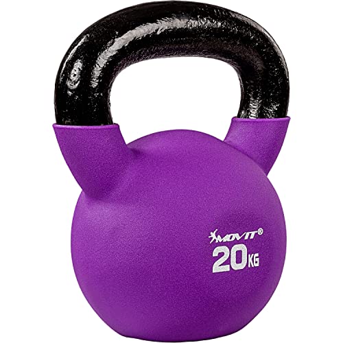 MOVIT Kettlebell PRO, Kugelhantel aus Gusseisen mit Neoprenbeschichtung, 12 Varianten: 2 bis 24 kg, schadstoffgeprüft, Schwunghantel Kugelgewicht