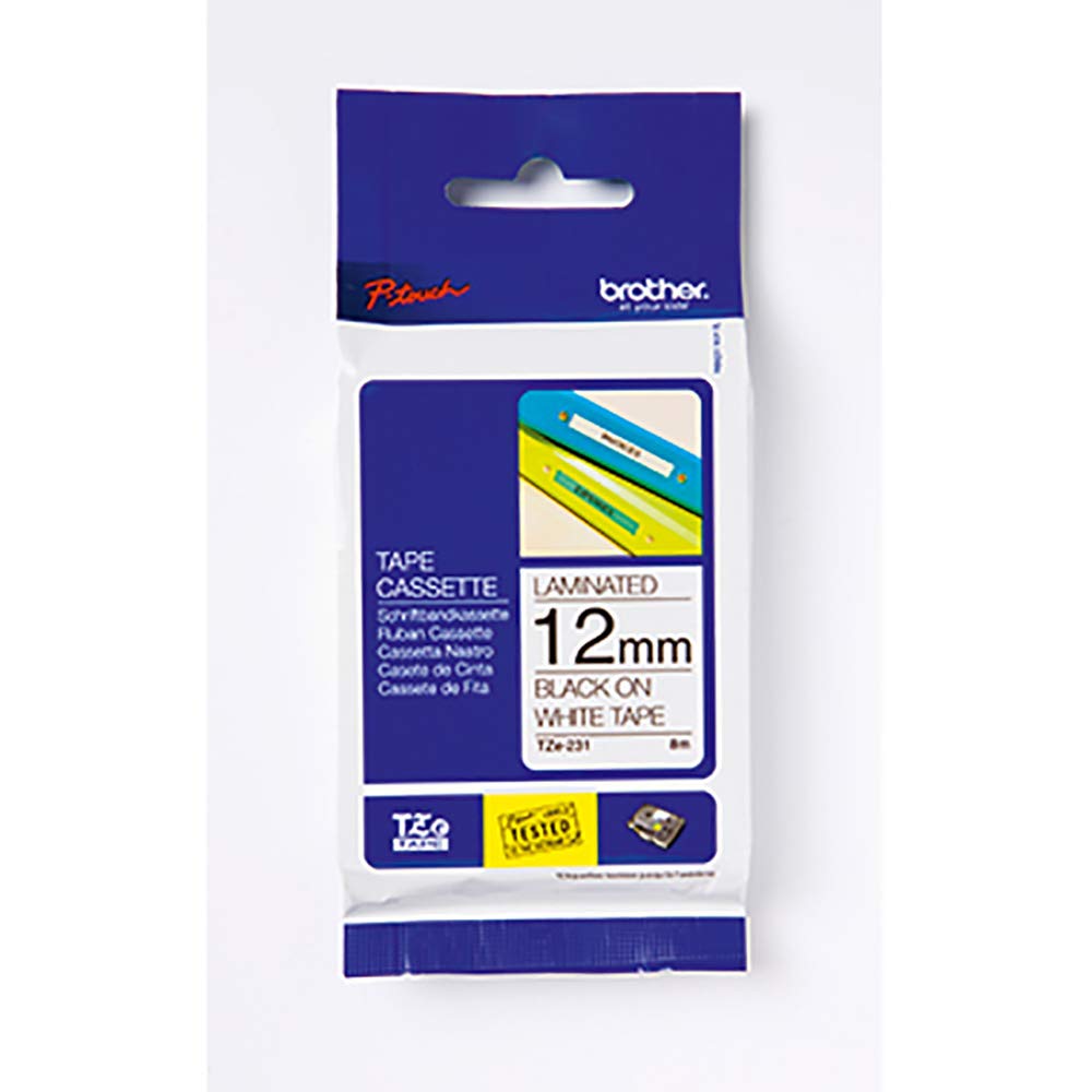 Brother Tze535 12mm Gloss Laminating Tape - White/ Blue