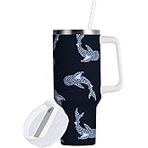Boccsty Dark Whale Sharks Insulated Tumblers Reusable Stainless Steel Tumbler 30 oz Cup Coffee Travel Mug Water Bottle with Handle & Flip Straw for Home Office Car