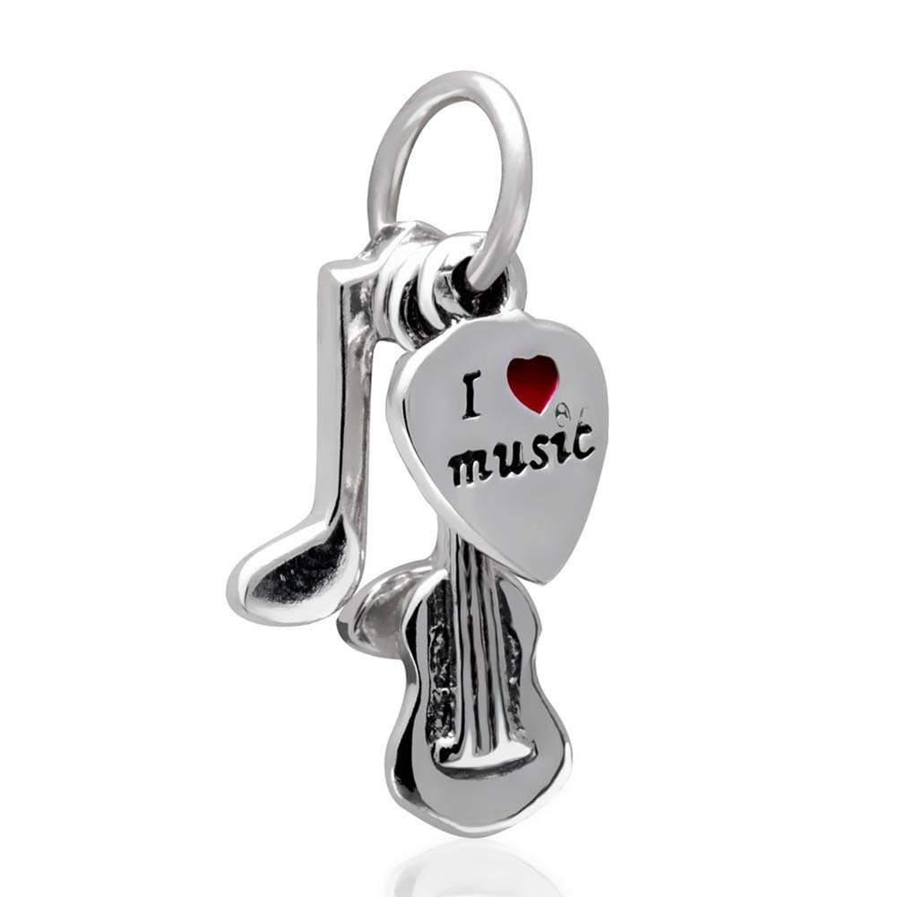 925 Sterling Silver Guitar Charm Note Charm Music Charm Anniversary Charm for Pandora Charm Bracelet (B)