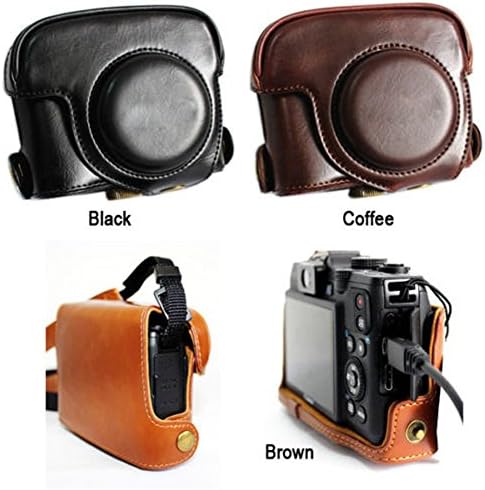 zdMoon Coffee Leather Camera case bag Strap for Canon POWERSHOT G15 G16 (USB Open Type)