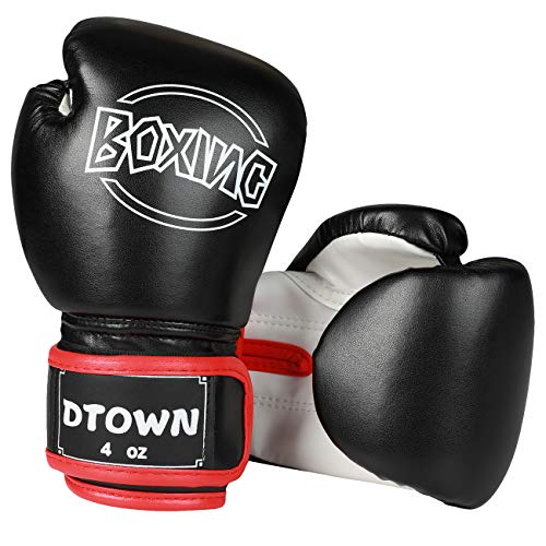 Dtown Boxing Gloves for Kids Age 3 to 7 Years, Sparring Punching Bag Gloves for Boys Girls, 4oz PU Leather (Black)