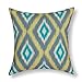 CaliTime Canvas Throw Pillow Cover Case for Couch Sofa Home Decoration Geometric Accent 18 X 18 Inches Modern Ikat Diamonds Grey Yellow Teal