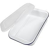 Webake Enamelware 9x13 Baking Pan with Lid Oblong Cake Pan Enameled Steel Roasting Pan Baking Dish Lasagna Pan Food Containers