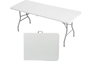 HOMNSO 6Ft Heavy Duty Portable Folding Table - Plastic Dining Table Indoor Outdoor justable Height Folding with Carrying Handle, Camping and Party,White
