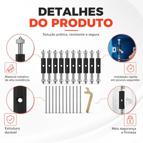 Reparo Salva Caixinha Tomada 4x2, Kit com 10 Peças, Suporte Metálico, Instalação Rápida, Compatível com Padrão 50mm, Inclui Parafusos e Chave