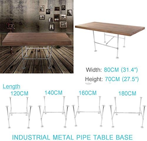 KINGSO Iron Industrial Pipe Furniture Table Legs 4 pack Table Base，Sliver 120cm