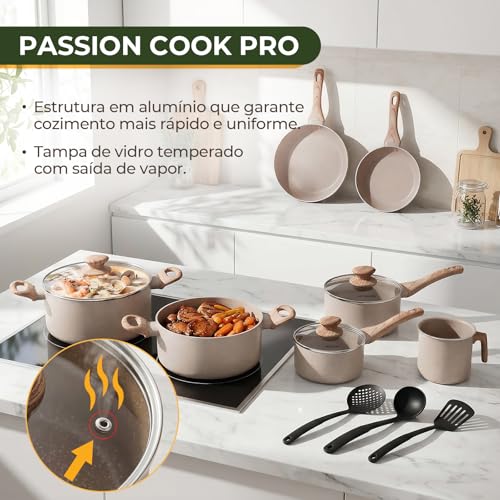 ULTVIGOR,Jogo de Panelas Cerâmica Antiaderente Indução 10 Peças, Compatível com Fogão de Indução, Gás e Elétrico, Cinza