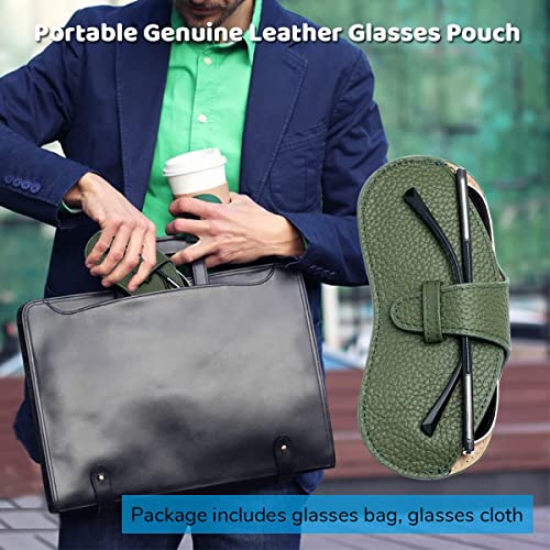 TERRIFI Glasses Case Soft, Portable Universal Genuine Leather Slim Eyeglass Pouch for Sunglasses Reading Glasses Eyeglass