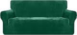 Granbest Premium Thicken Plush Velvet Sofa Cover 3 Seater Green High Stretch