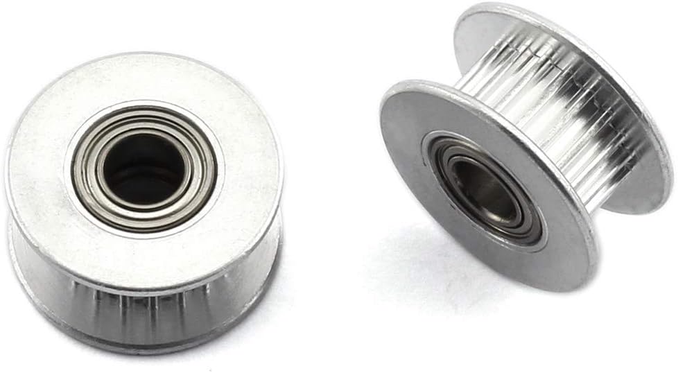 HJ Garden 2pcs 20 Teeth 5mm Bore Idler Timing Pulley with Bearing 2GT Aluminium Alloy H Type GT2 Synchronous Wheel for 6mm Width Belt 3D Printer CNC Mechanical Drive Silver