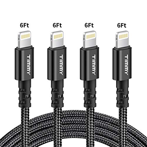 TIMMY Phone Charger 6FT 4 Pack Nylon Braided Long USB Fast Syncing&Charging Data transfer Adapter Cord Compatible iPhone Xs/Max/XR/X/8/8Plus/7/7Plus/6S/6S Plus/SE/iPad and More(Black) - Thumbnail 5