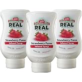 Strawberry Re&agrave;l Infused Exotics Puree Syrup, 16.9 fl oz, 3 Pack | Refreshing Berry Flavor, Ideal for Cocktails, Mocktails, Sauces, Desserts, Squeeze Bottle, Drip-Free Spout, Easy Dispensing