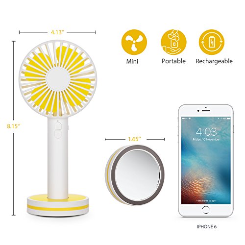 OBOSOE Portable Handheld Fan, Small Personal USB Rechargeable Desk Fan with Gust Mode and Magnetic Mirror Base, Cooling for Office, Bedroom, Traveling, Camping, Outdoor Sports, White - Thumbnail 2