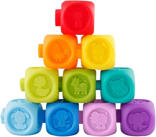 Amazon Toymytoy ブロック風呂おもちゃ 多機能 プラスチック ソフト スクイズ 赤ちゃん ブロック ビルディング ブロック 早期教育 感覚のおもちゃ 幼児用 10ピース ブロック おもちゃ