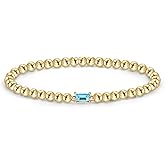 Free bird Birthstone Beaded Bracelet for Women Dainty 14K Gold Plated Stretchable Beaded Bracelet Hypoallergenic Waterproof Trendy Stackable Bracelet Birthstone Jewelry Gift for Birthday Christmas Valentine's Day
