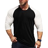 Mens Muscle Cut Raglan T Shirts with 3/4 Sleeve Fitness Workout Tops