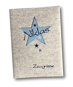 Zeugnismappe mit Umschlag aus 100% Wollfilz'Stern' mit Namen