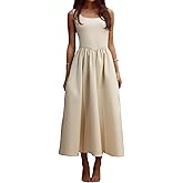 YUNDAI Elegant Sleeveless Midi Dress for Women: Flowy A-Line Scoop Neck Summer Dress