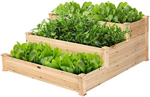Giantex 3 Tier Wooden Elevated Raised Garden Bed Planter Kit Grow Gardening Vegetable Natural Cedar Wood 49 X49 X22 Amazon Sg Lawn Garden