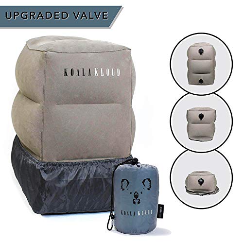 Prazoli Products Koala Kloud Travel Foot Rest Pillow - Inflatable Airplane Footrest | Flight Pillows for Kids | Grey Height Adjustable Toddler Bed | Leg Rest for Home/Office & Long Air & Car Rides