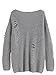 MakeMeChic Women's V-Neck Ripped Long Sleeve Knit Loose Pullover Sweater Grey M